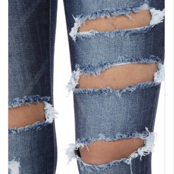 Medium Rise Distressed Dark Wash Jeans - Picture 3 of 8